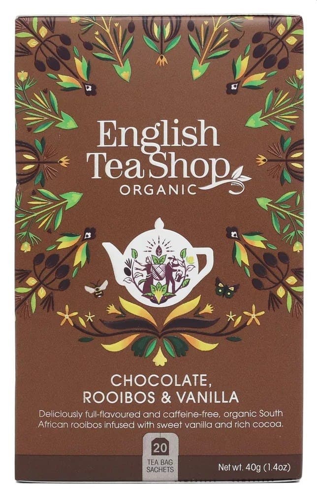 ENGLISH TEA SHOP Herbatka ziołowa Rooibos kakao wanilia BIO (20 x 2g) 40 g | EKO WITAL – English Tea Shop verpakking