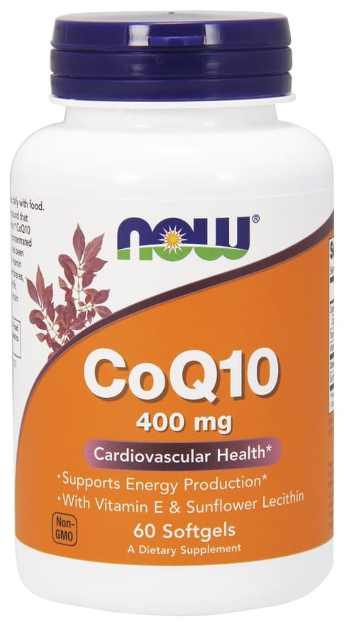 NOW Foods - CoQ10 med Lecitin & Vitamin E - 400mg - 60 Kapslar – NOW Foods förpackning