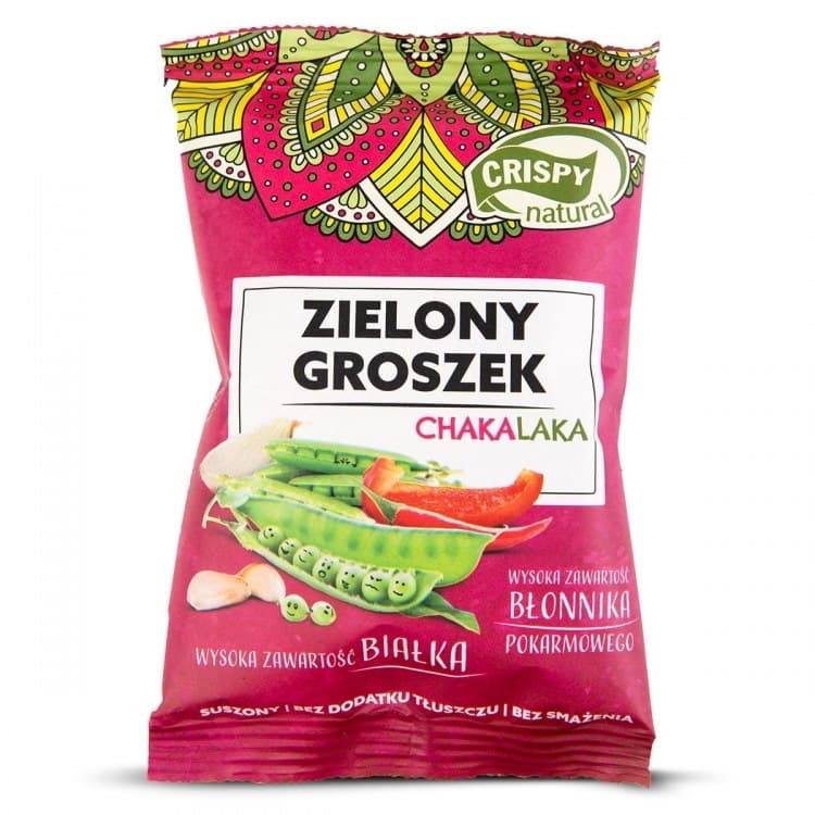 Crispy Natural Torkade gröna ärtor med chakalaka-smak 25 g – Crispy Natural förpackning