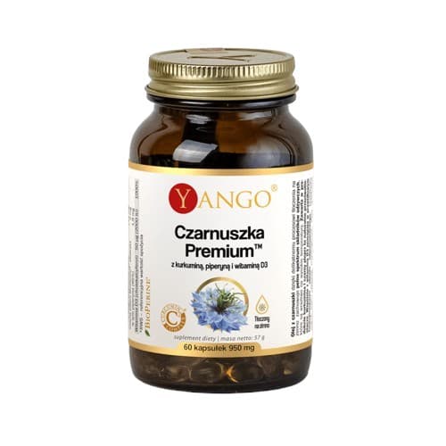 Yango - Premium Czarnuszka z Kurkuminą, Piperyną i Witaminą D3 (60 kapsułek) – Yango opakowanie