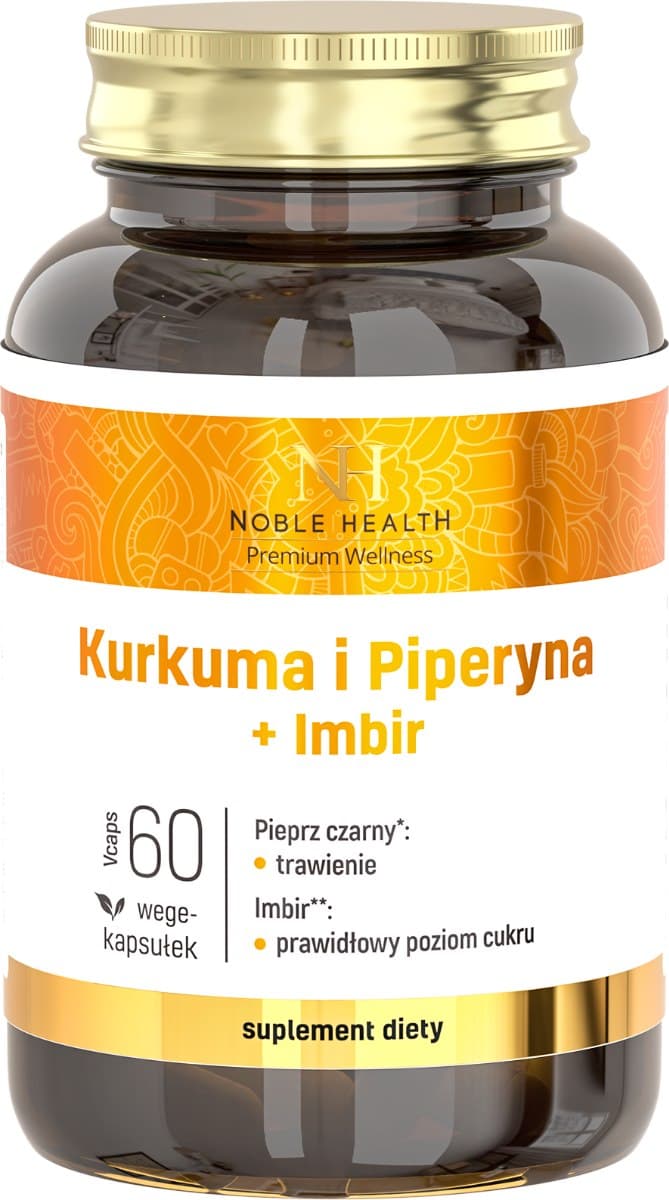 Noble Health - Turmeric and Piperine + Ginger - 60 Caps – Noble Health förpackning