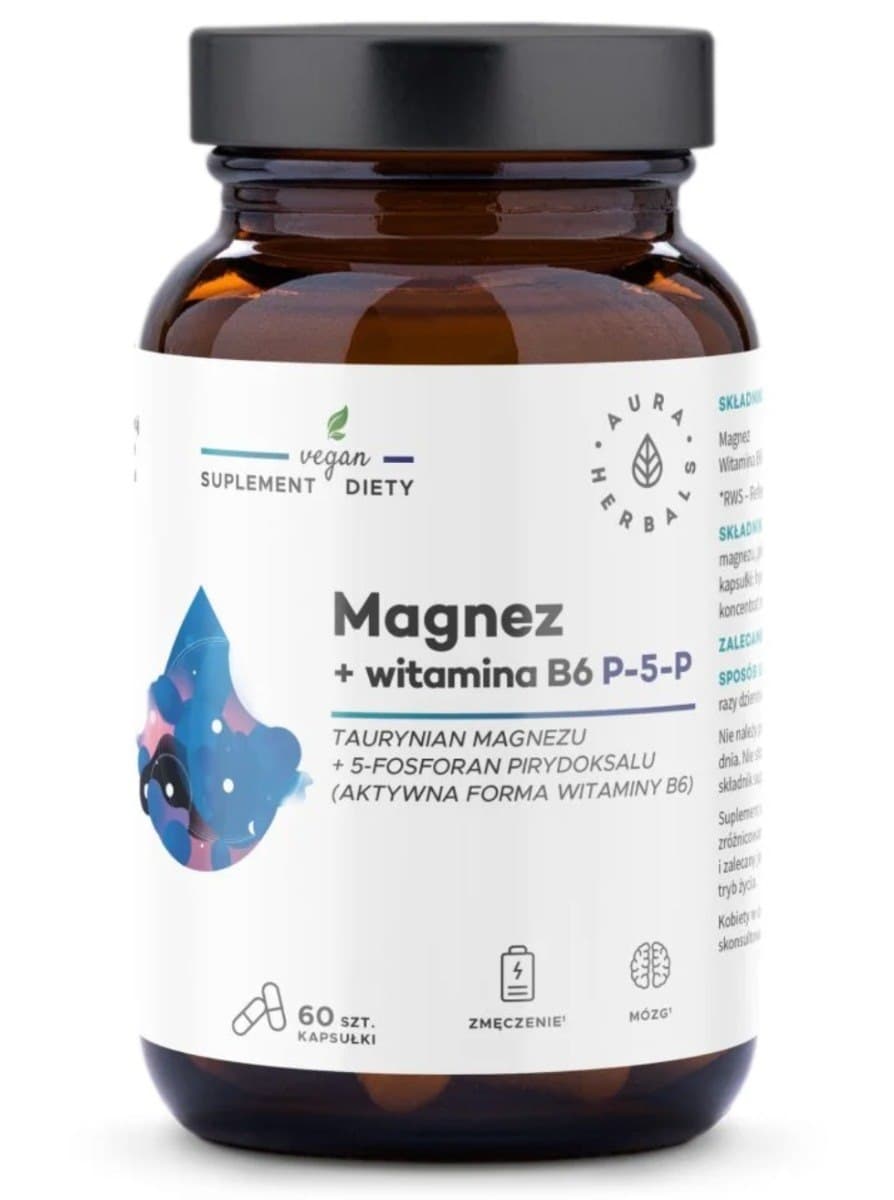Aura Herbals Magnésio + Vitamina B6 - 60 Cápsulas – Aura Herbals packaging