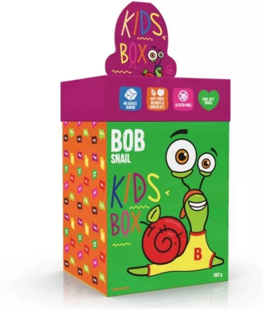 BOB SNAIL Kids Box mixed snacks with toy 382 g | EKO WITAL – B.O.B SNAIL packaging