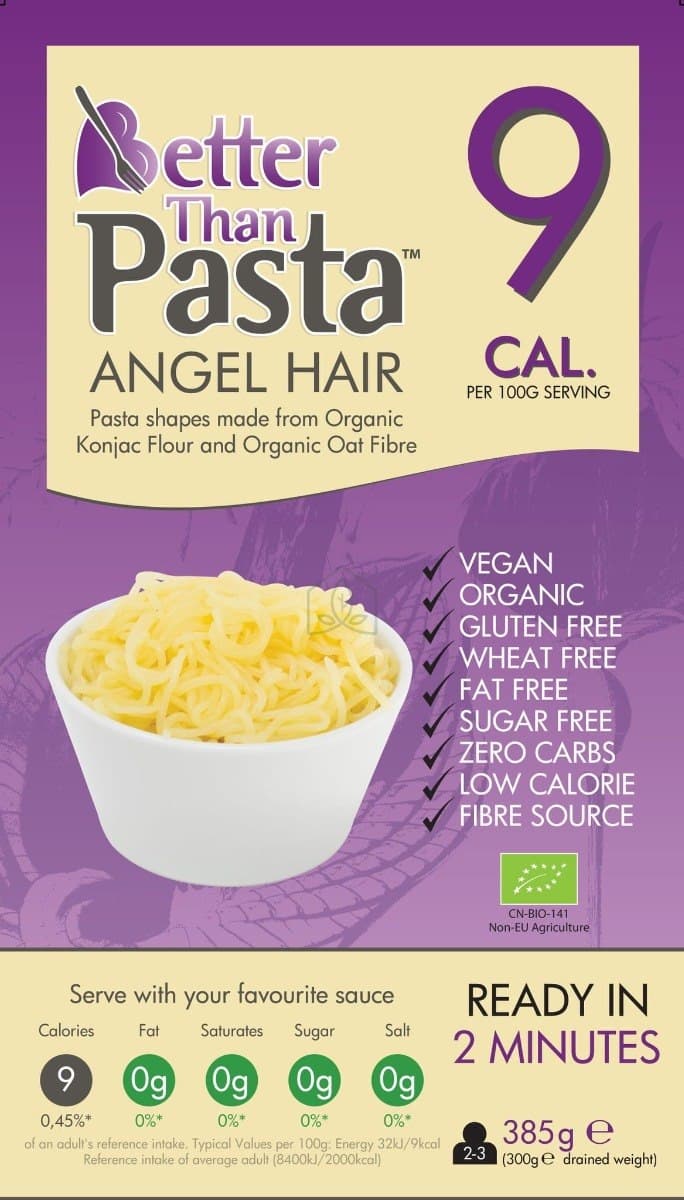 Better Than Foods - Organic Gluten-Free Konjac Angel Hair Pasta 385g – Better Than Foods förpackning