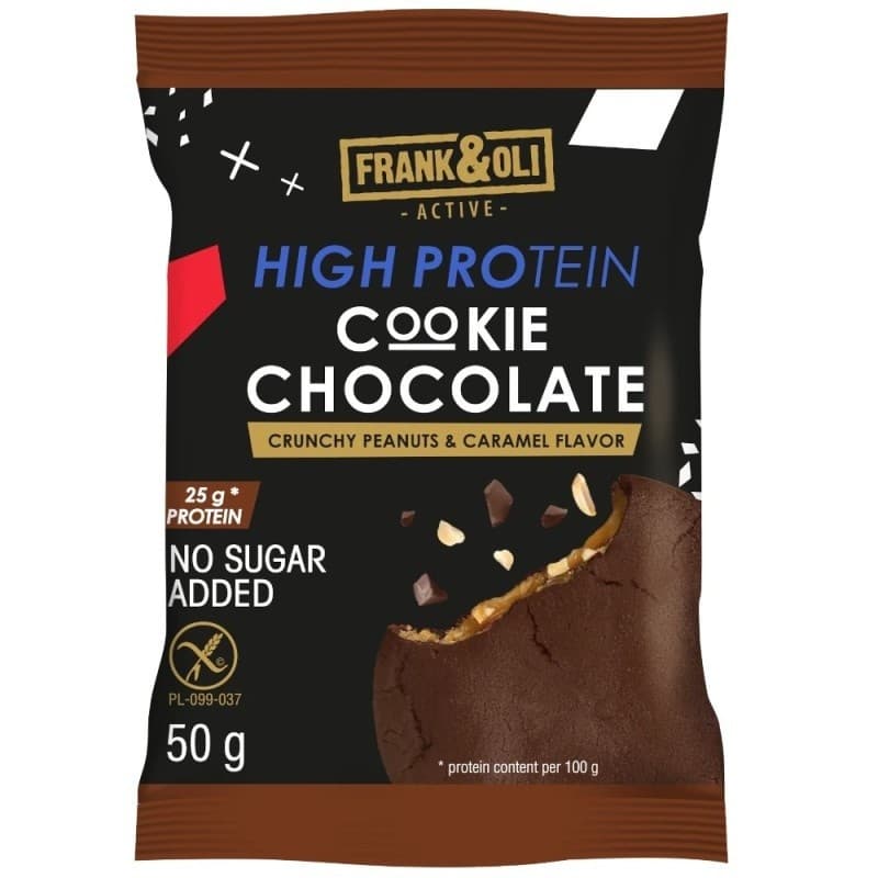 Frank&Oli - High Protein Cookie Chocolade Amandel Karamel 50g – Frank&Oli verpakking