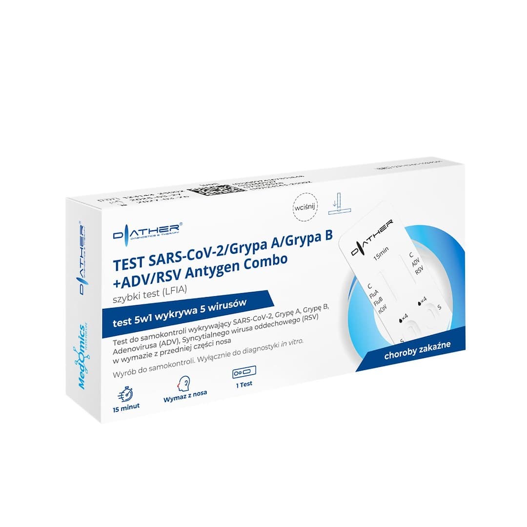 DIATHER - SARS-CoV-2/Influenza A/Influenza B/ADV/RSV Antigen Combo Test – DIATHER förpackning