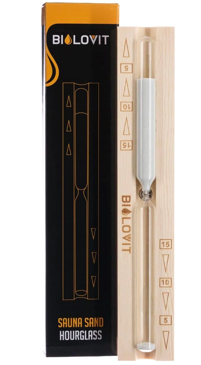 Bilovit Wooden Sauna Hourglass with Sand | Bilovit – Biolovit packaging