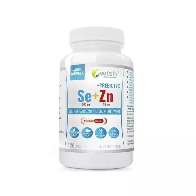 Wish Selen Organiczny 200µg + Zink 15mg + Prebiotikum vege 120 kapseln – Wish Verpackung