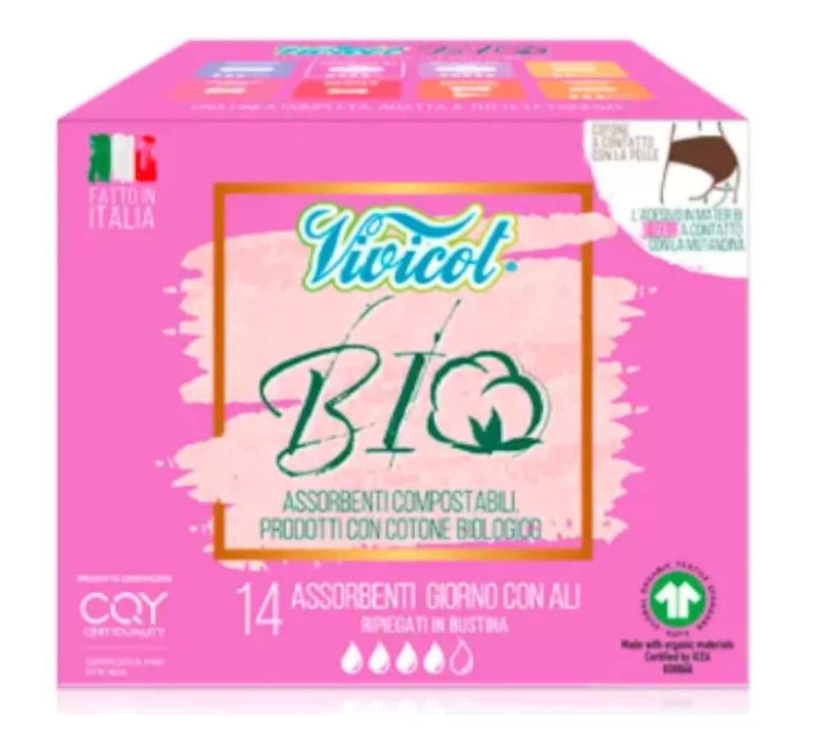 Vivicot Daytime Organic Cotton Sanitary Pads with Wings ECO 14 pieces – Vivicol packaging