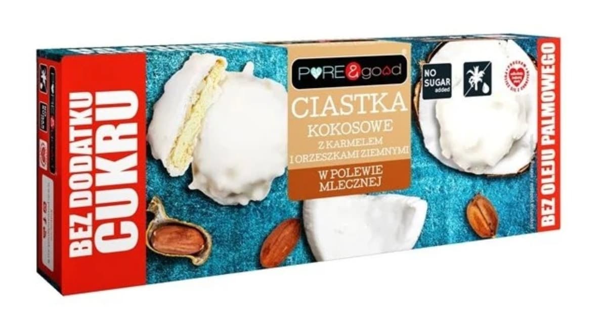 EKO WITAL PURE & GOOD Biscoitos de coco com caramelo e amendoim em chocolate ao leite 128g – EkoWital embalagem