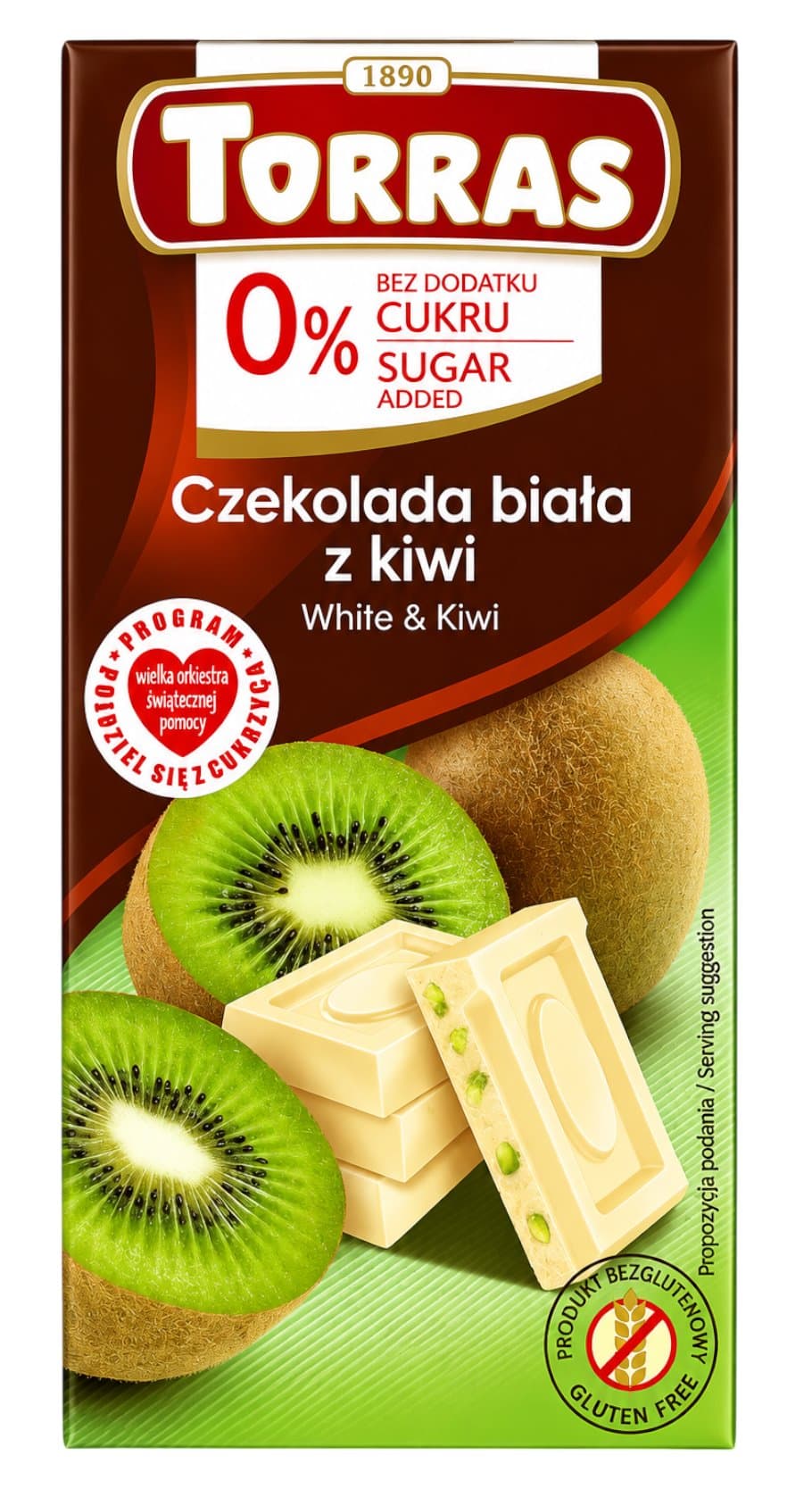 Torras - White Chocolate with Kiwi - 75g – TORRAS förpackning