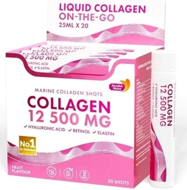 SWEDISH NATURA - Marine Collagen 12 500mg Shots 25ml x 20 – SWEDISH NATURA opakowanie