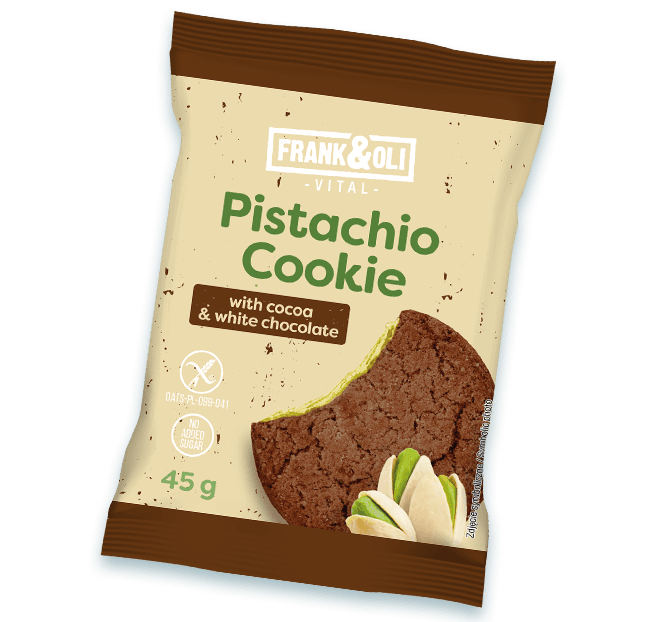 Frank&Oli - Biscuit pistache avec cacao & chocolat blanc 45g – Frank&Oli packaging