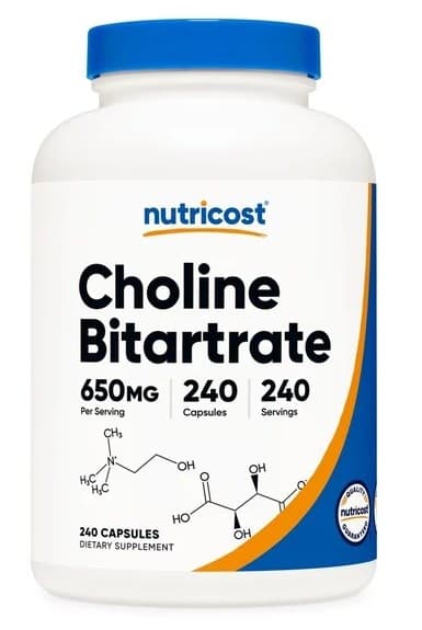 Nutricost - Bitartrato de Colina - 240 Cápsulas – Nutricost empaque
