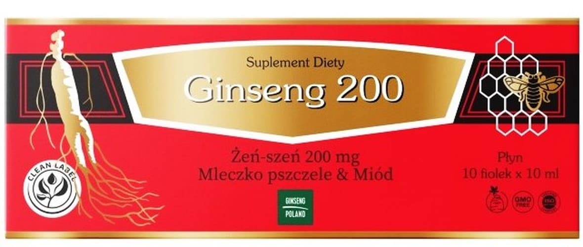 Ginseng Poland - Ginseng 200 Ginseng + Royal Jelly + Honey 10X10ml Vials – Ginseng Poland confezione