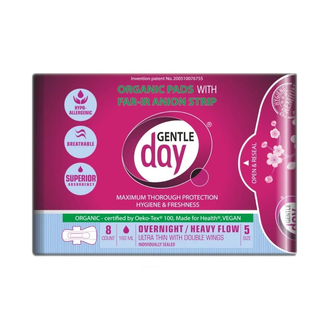 Gentle Day - Organic Pads with Far-IR Anion Strip - 8 Count