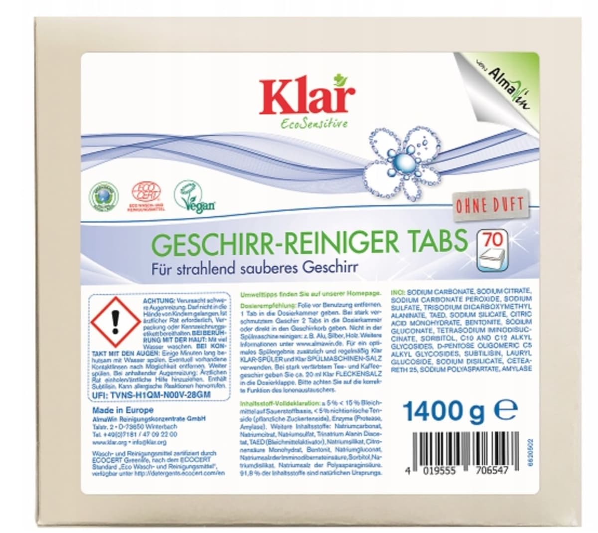 Klar Dishwasher Tablets ECO 70 pieces – Klar packaging