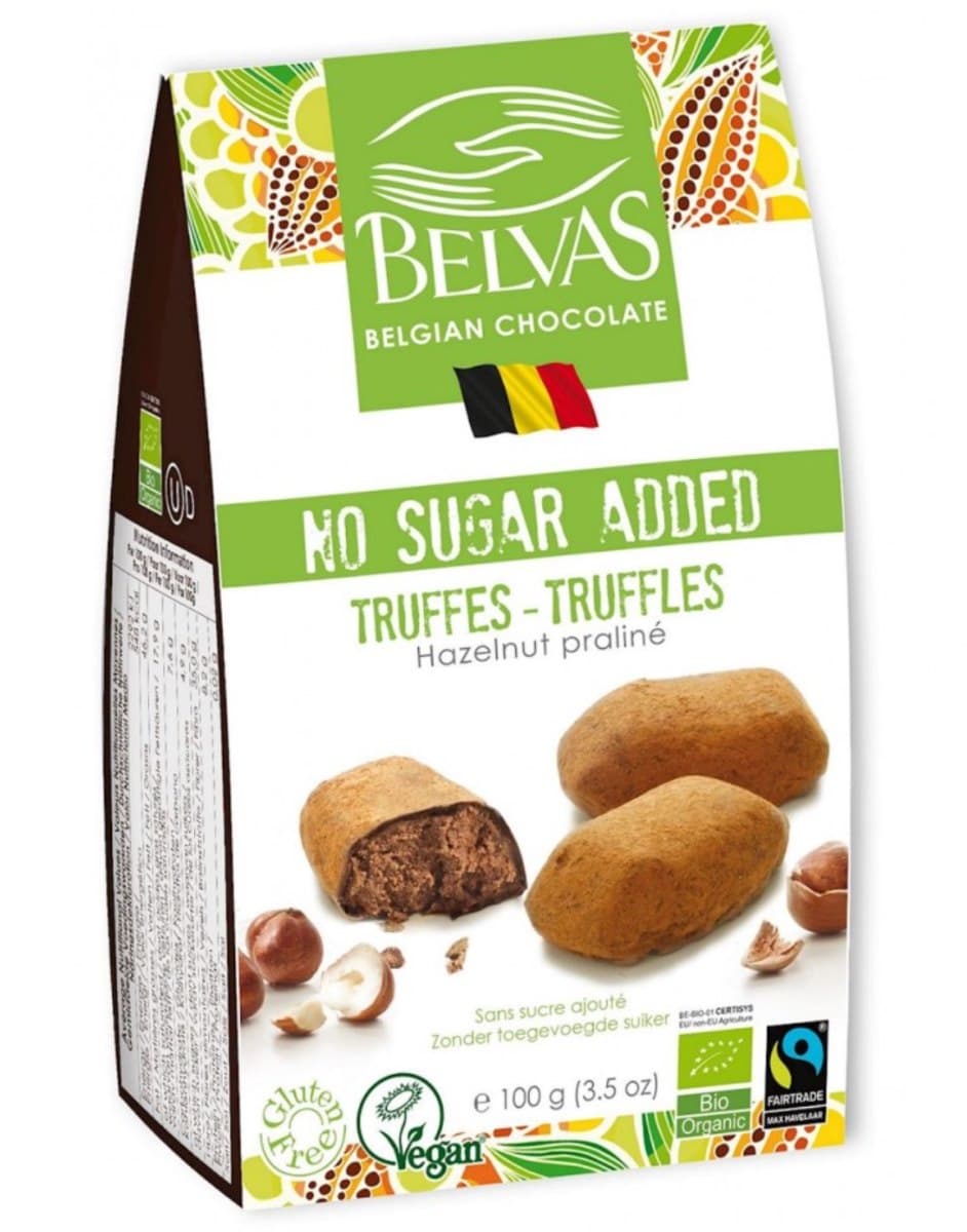 Belvas Belgian Truffles with Hazelnuts Gluten-Free 100g | Bio Planet – Belvas packaging