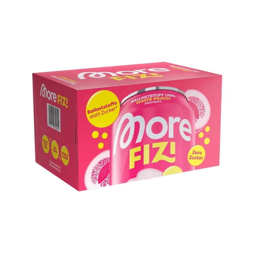 MORE NUTRITION - FIZI - Pêche blanche, 6 × 330 ml – MORE NUTRITION emballage