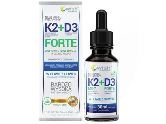 Wish Naturalna Witamina K2MK-7 + D3 Forte in Tropfen 30ml – Wish Verpackung