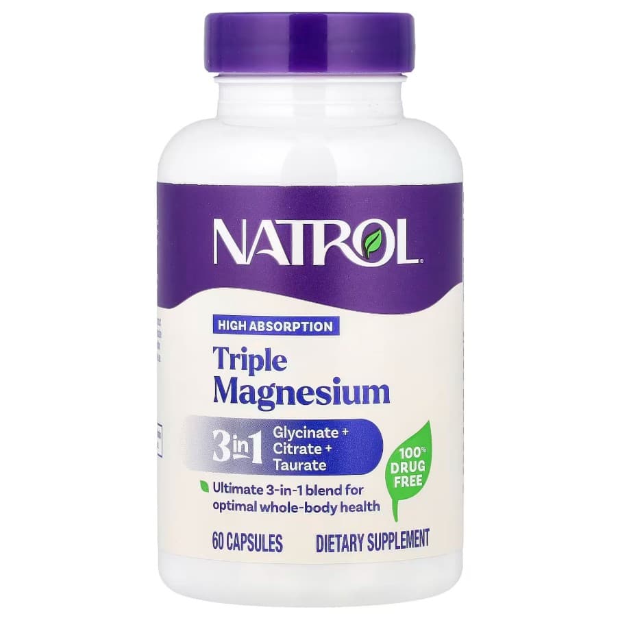 Natrol - Magnesium, tredobbelt - 60 kapsler – emballage