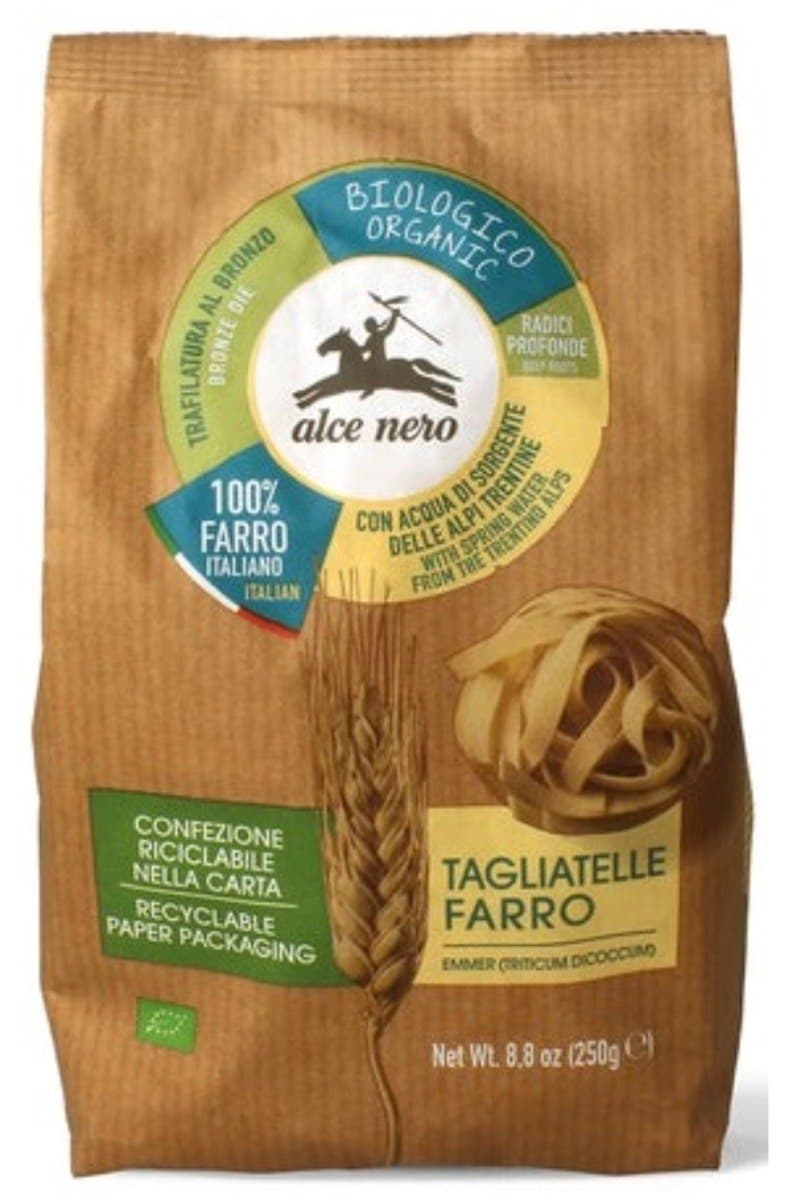Alce Nero - Tagliatelle Farro - 250g – Alce Nero förpackning