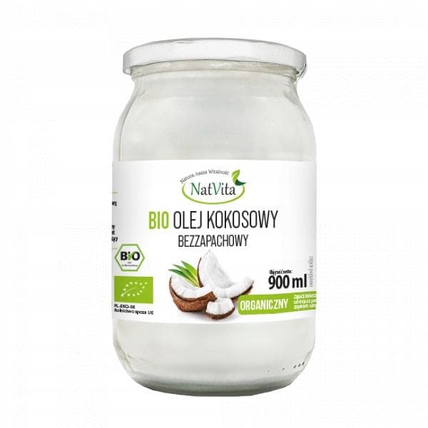 NatVita - Organiczny olej kokosowy bez zapachu - 900ml – NatVita opakowanie