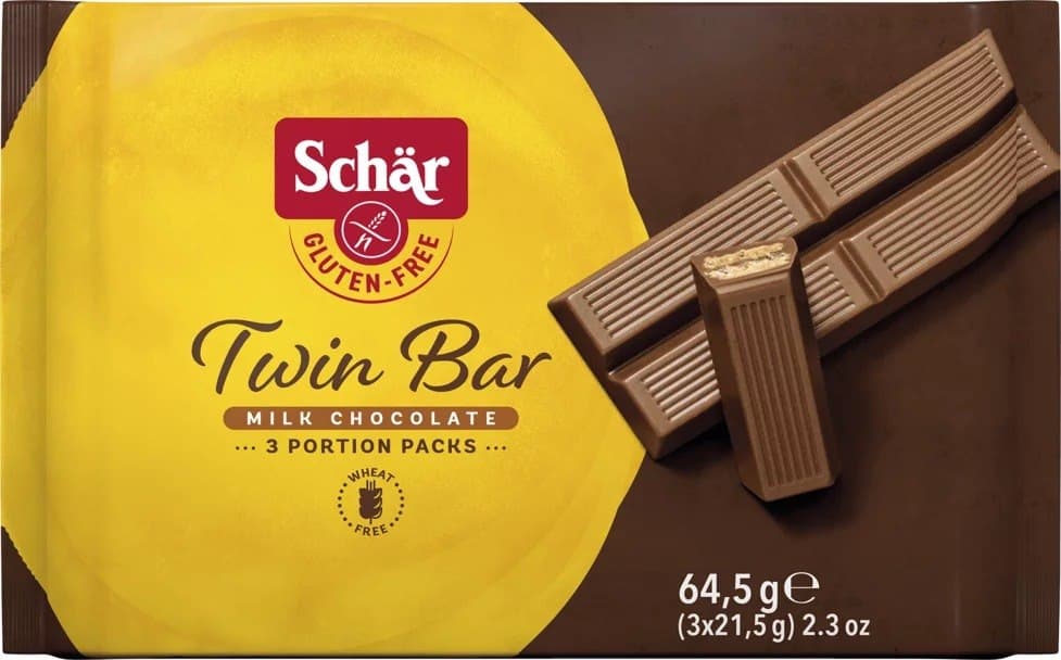 Schar Wafle czekoladowe Twin Bar (3x21,5 g) 64,5 g – Schär opakowanie