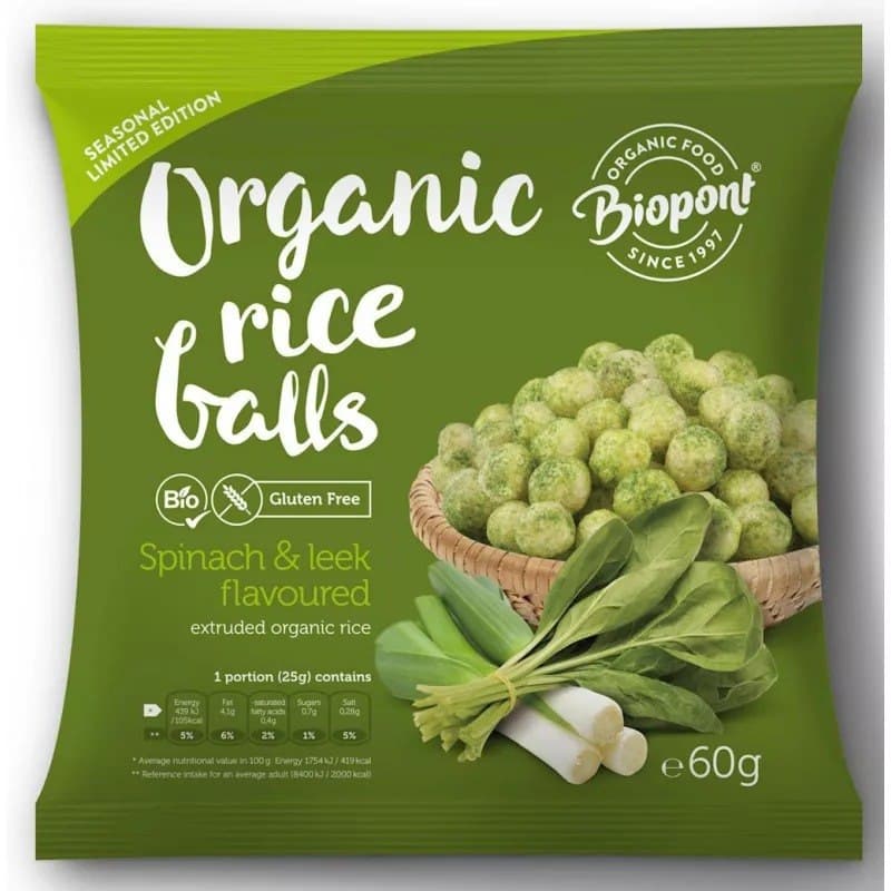 Biopont Rice Crackles with Spinach and Leek Gluten-Free ORGANIC 60 g – Bioponi packaging