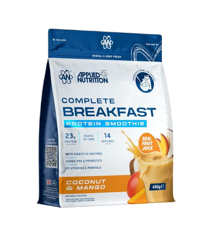 Applied Nutrition - Complete Breakfast Protein Smoothie, Coconut & Mango - 490g – Applied Nutrition förpackning