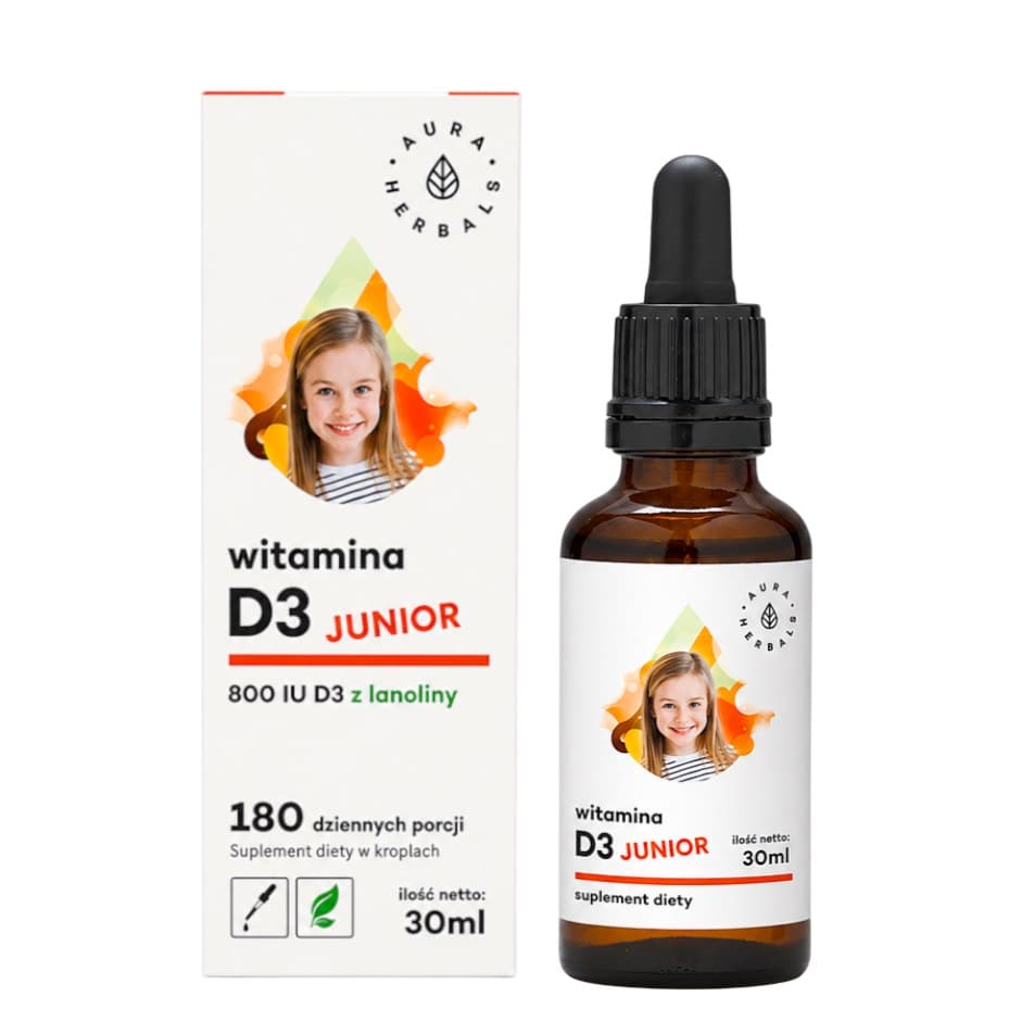 Aura Herbals - Vitamin D3 Junior 400 UI capsules – Aura Herbals packaging