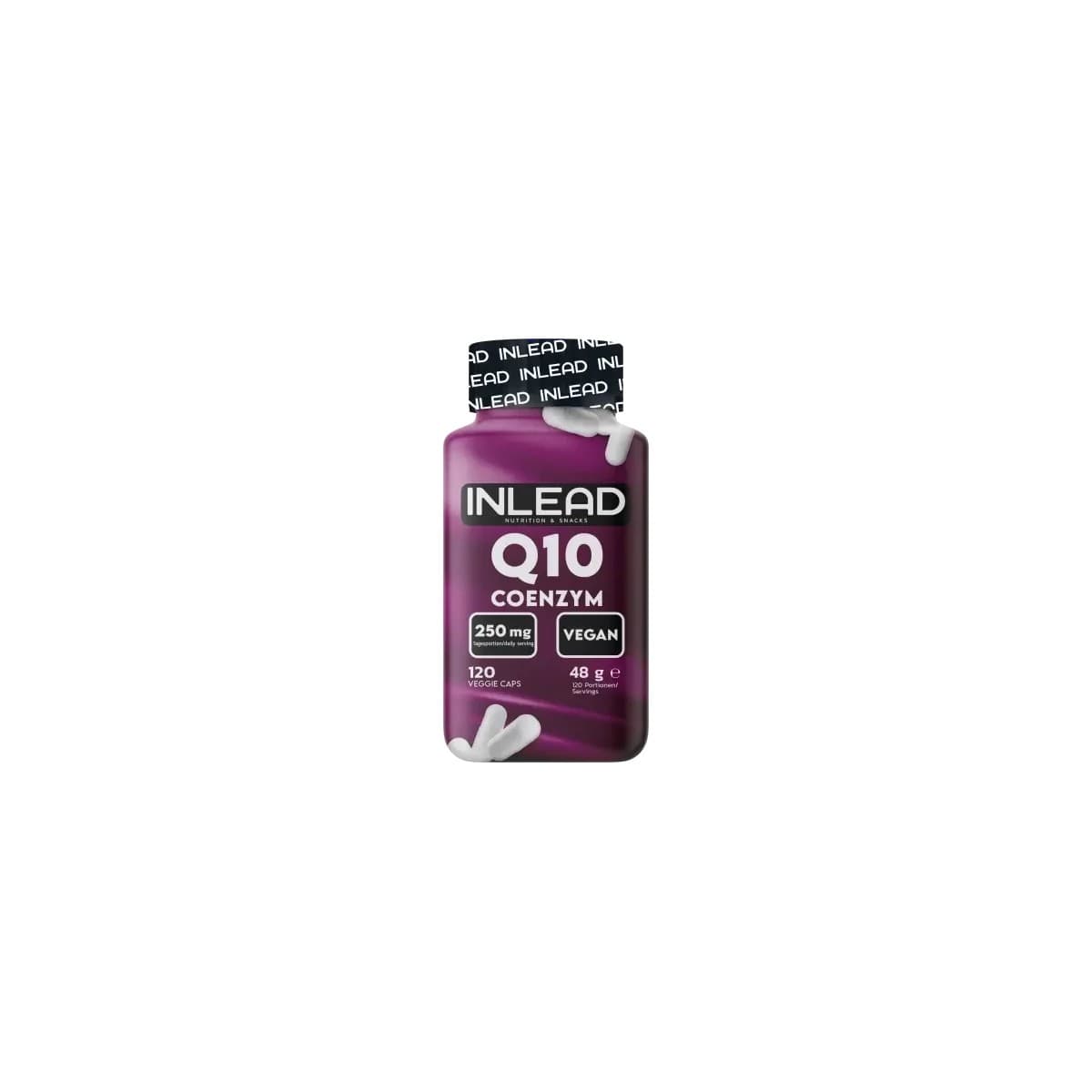 Inlead - CoQ10 - Unflavoured, 120 Veg Capsules, 48 g – packaging
