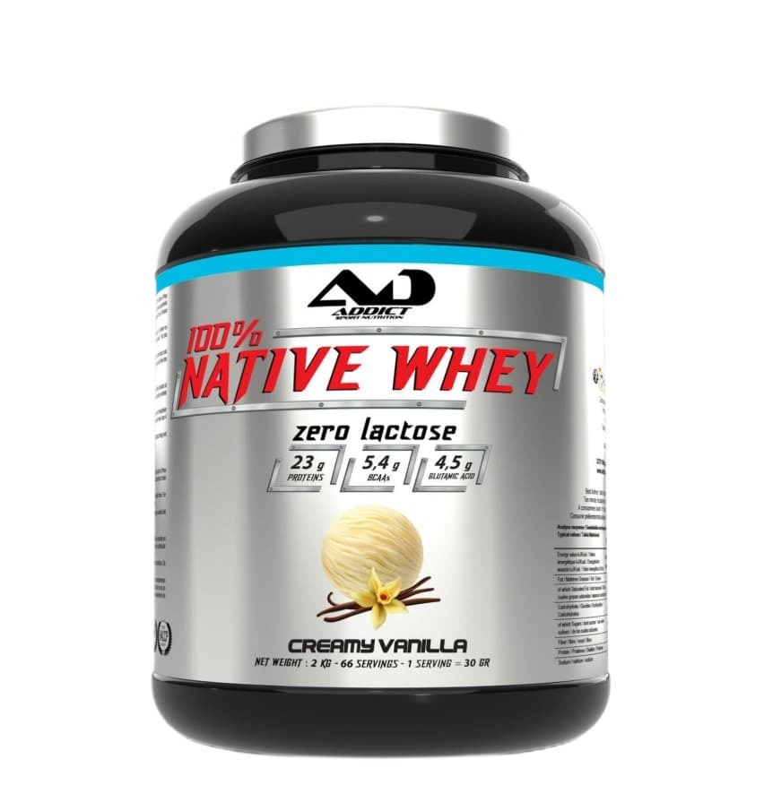 Addict Sport Nutrition - 100% Native Whey Zero Lactose, Creamy Vanilla - 2000g – Addict Sport Nutrition förpackning