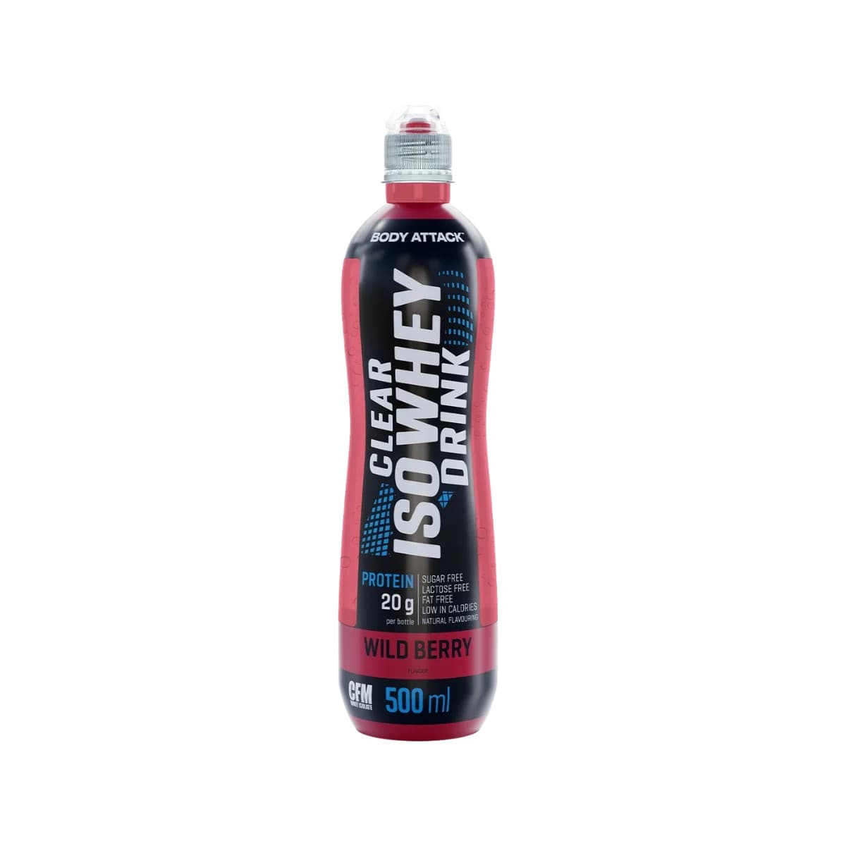 Body Attack - Klares Molkenproteinisolat-Getränk - Waldbeere, 12 × 500 ml – Body Attack Verpackung