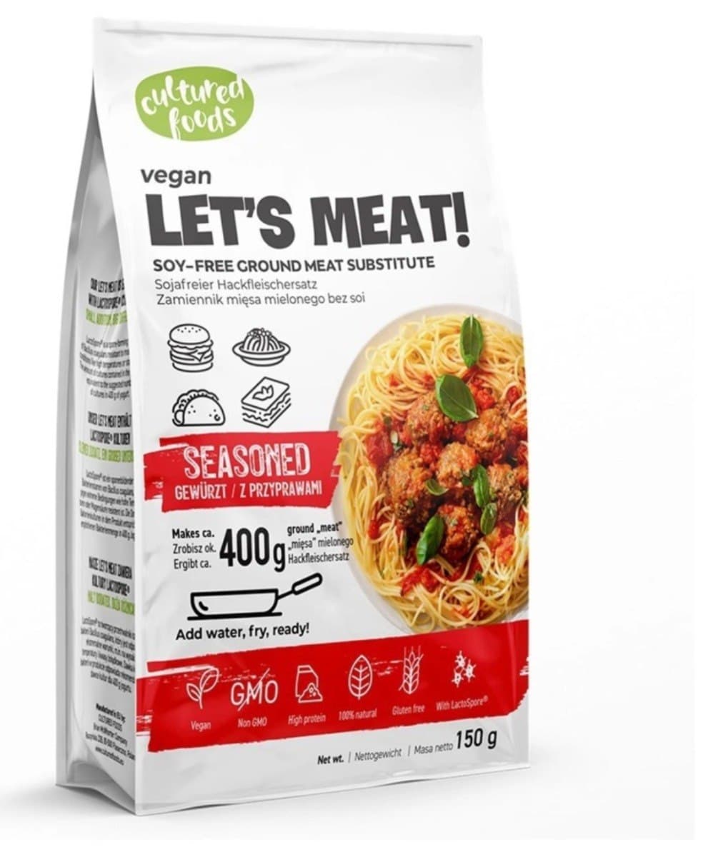 Cultured Foods - Let's Meat! Substitut de viande hachée sans soja – Cultured Foods emballage