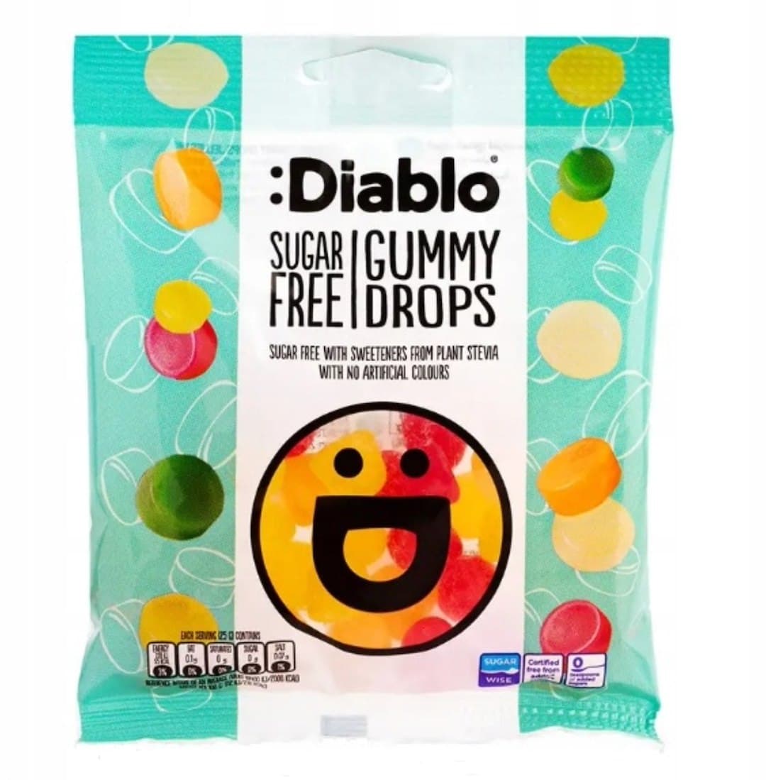 Diablo Sugar Free Gummy Drops sugar-free fruit-flavoured gummies 75 g – Diablo packaging