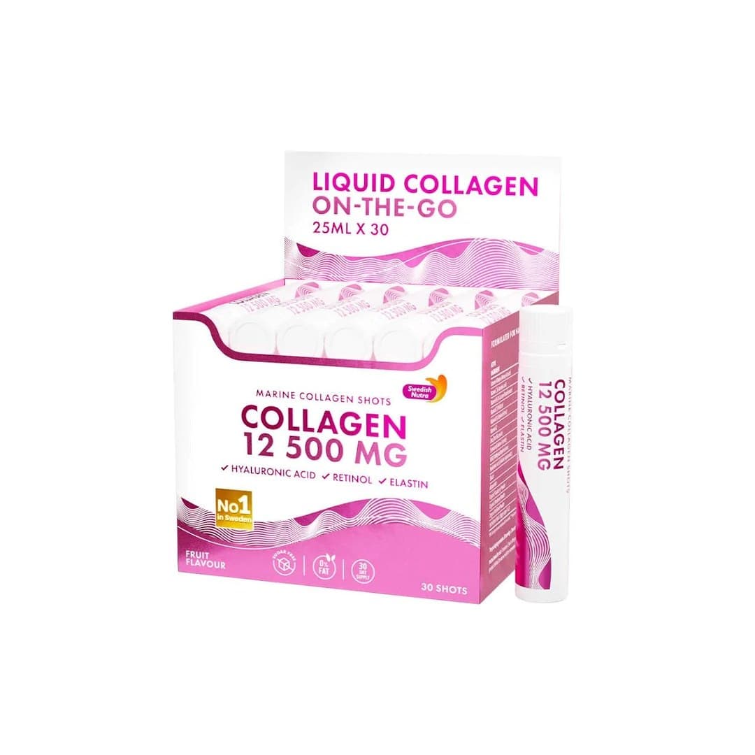SWEDISH NATURA - Marine Collagen 12 500mg Shots 25ml x 20 – SWEDISH NATURA empaque