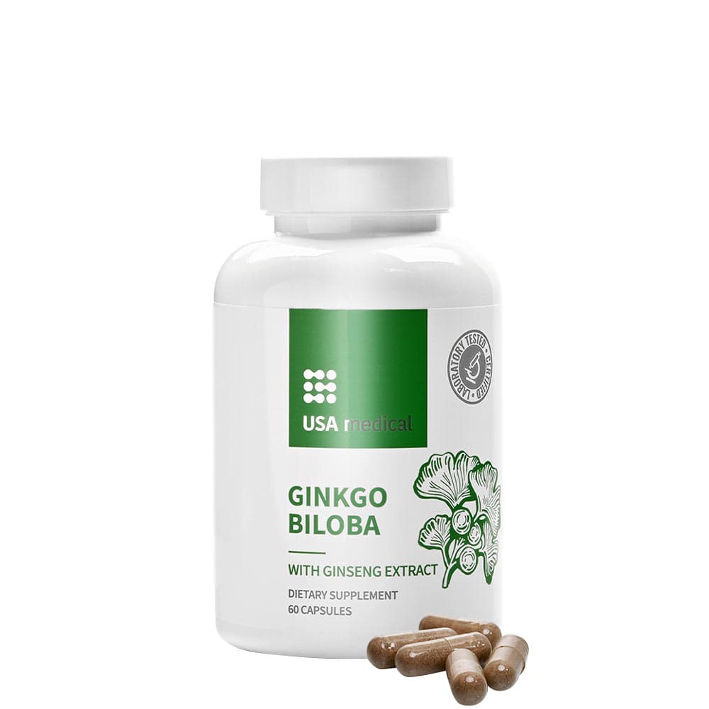 Usa Medical Ginkgo Biloba Com Ginseng Extract 60 cápsulas – Usa Medical packaging