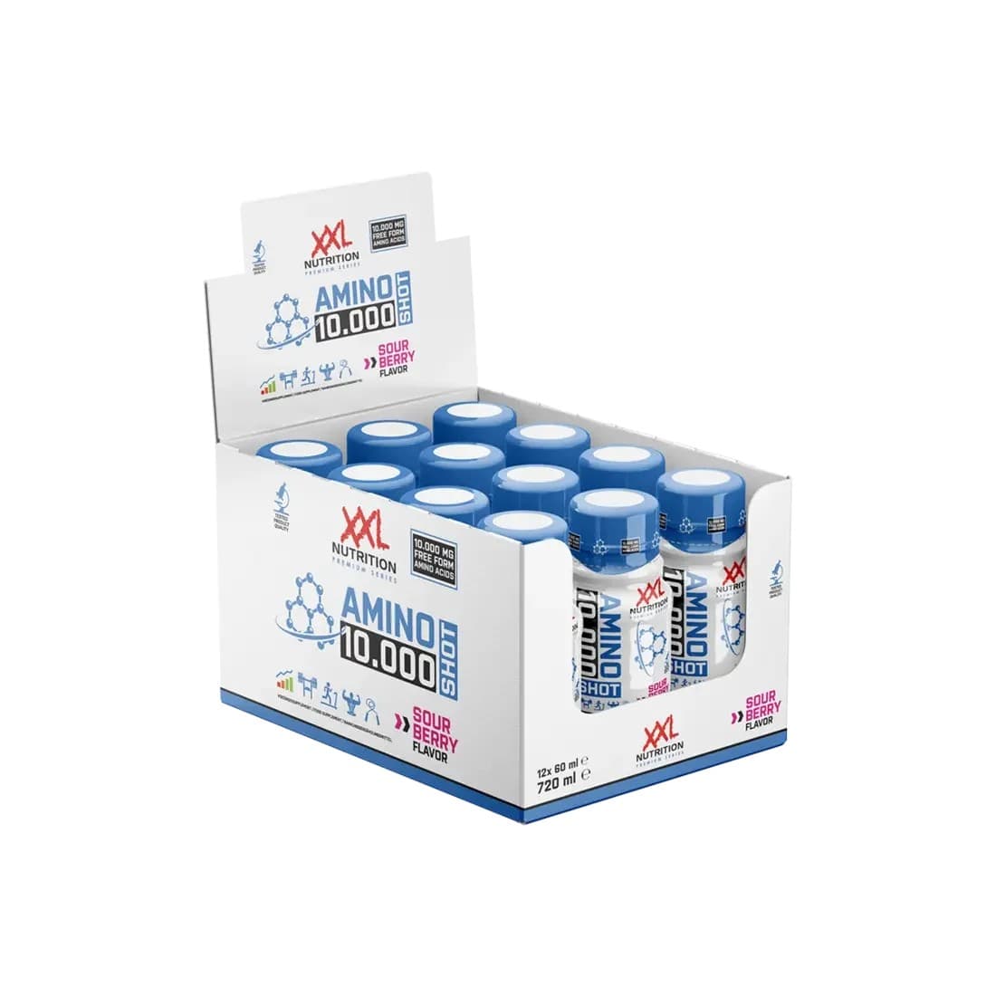 XXL Nutrition - Aminosäuren-Shot - Saure Beere, 12 × 60 ml – Verpackung