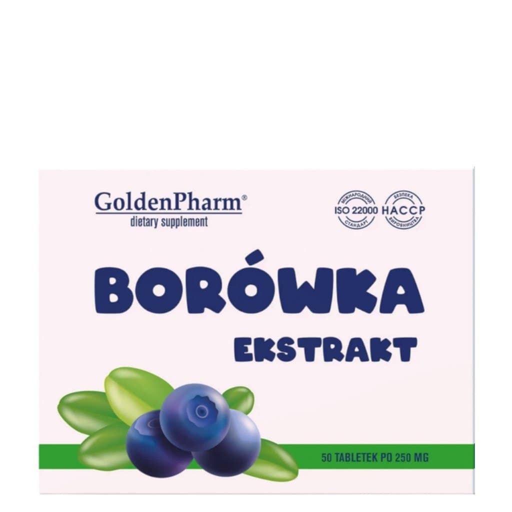 GoldenPharm - GOLDEN PHARM Extracto de arándano negro con zinc 50 tabletas. – GoldenPharm empaque