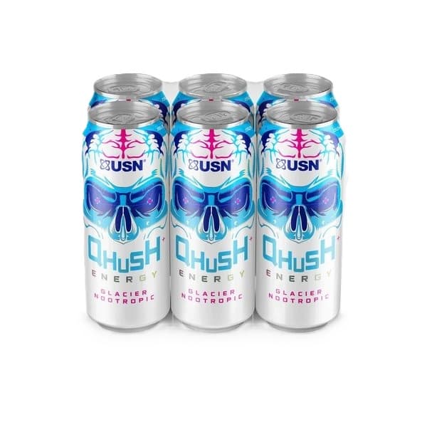 USN - Qhush Energy Drink, Glacier Nootropic - 6 x 500 ml.