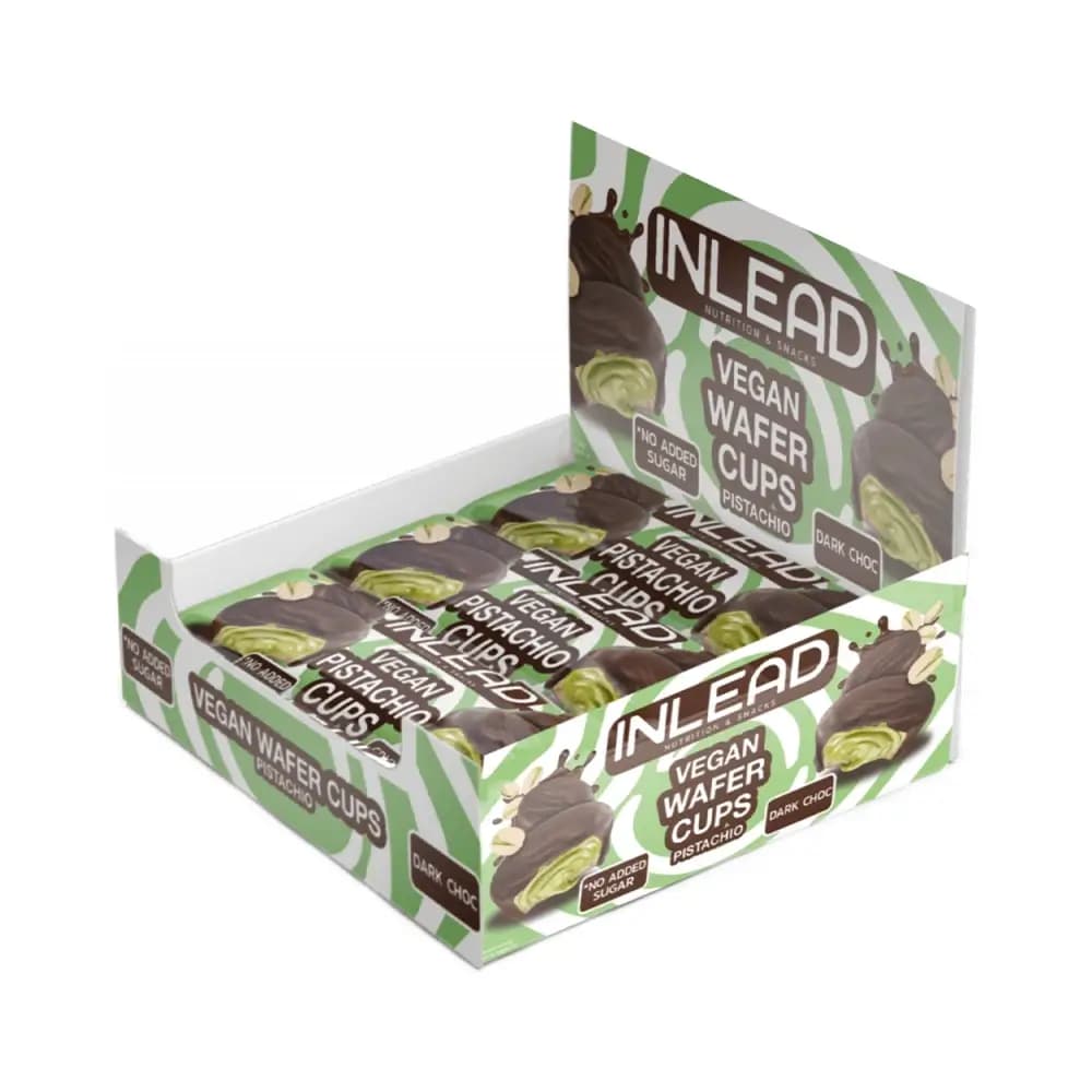Inlead Vegan Wafer Cups Pistachio Dark Choc (15x50g) – Inlead packaging