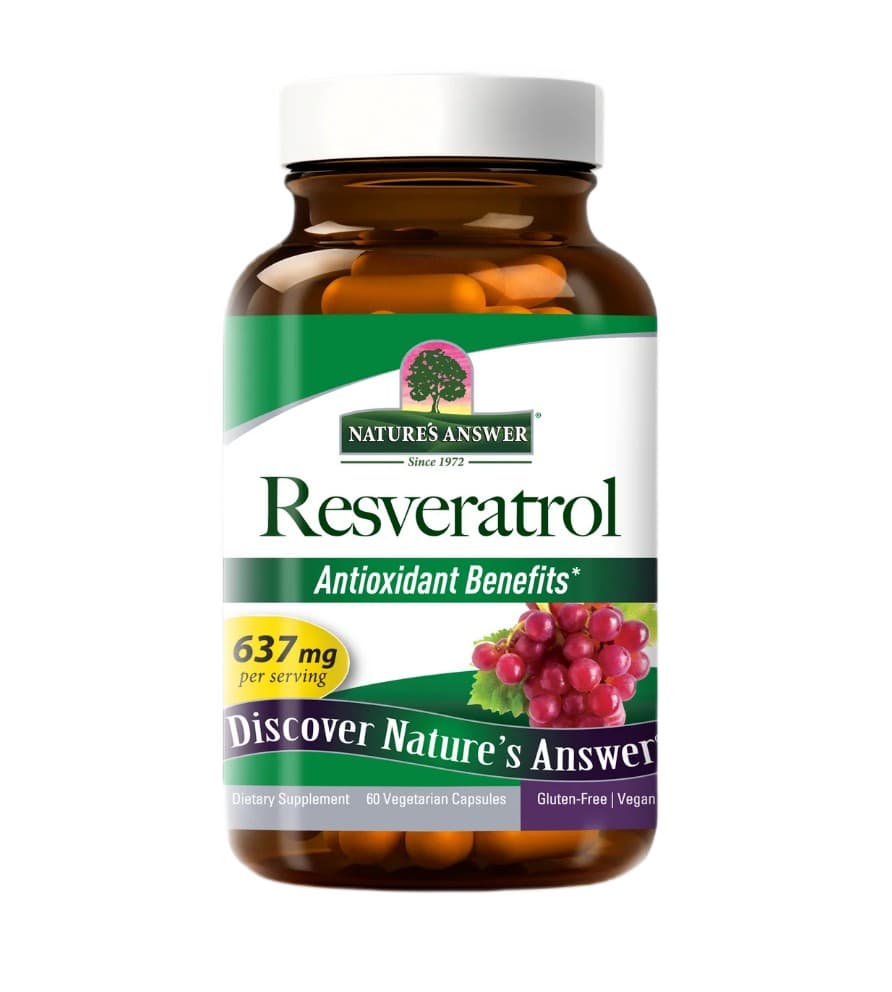 Nature's Answer - Resweratrol, 637 mg - 60 wegetariańskich kapsułek – Nature's Answer opakowanie