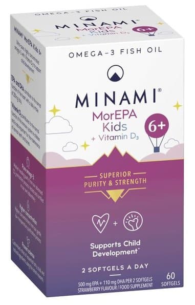 Minami MorEPA Kids com vitamina D3 60 cápsulas – Minami embalagem