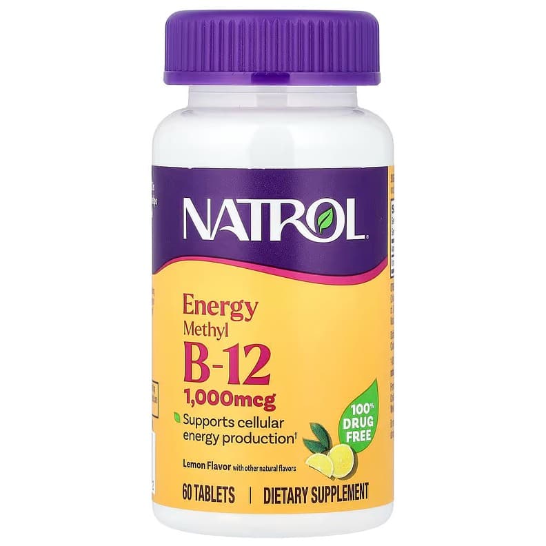 Natrol - Metylowana witamina B12 - 1 µg, cytryna, 60 tabletek do żucia