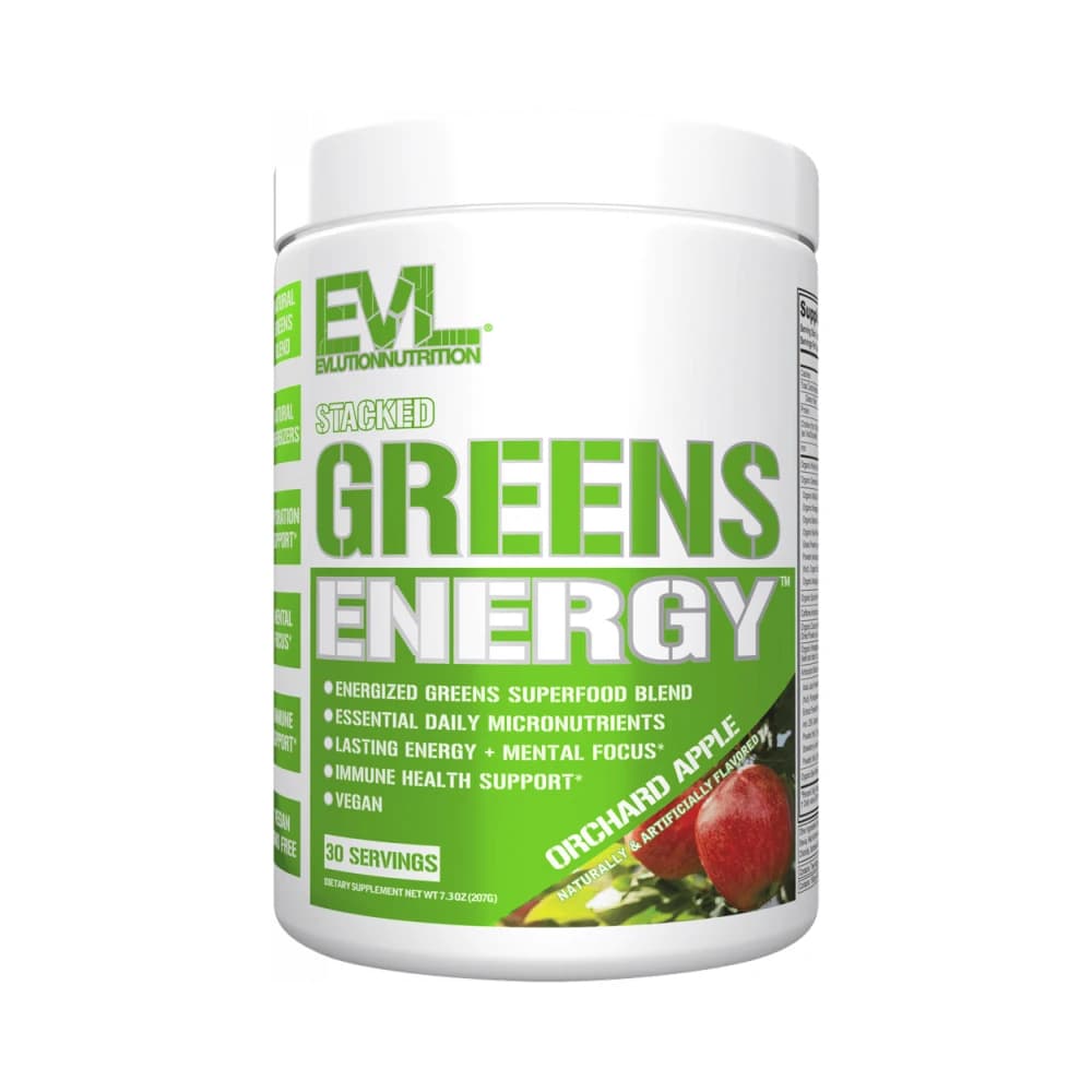 EVLution Nutrition - Stacked Greens Energy - Orchard Apple - 7,3 Unzen – EVLution Nutrition Verpackung