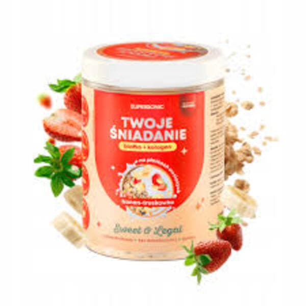 SUPERSONIC TON PETIT-DÉJEUNER protéines + collagène saveur banane-fraise 420 g – SUPERSONIC emballage