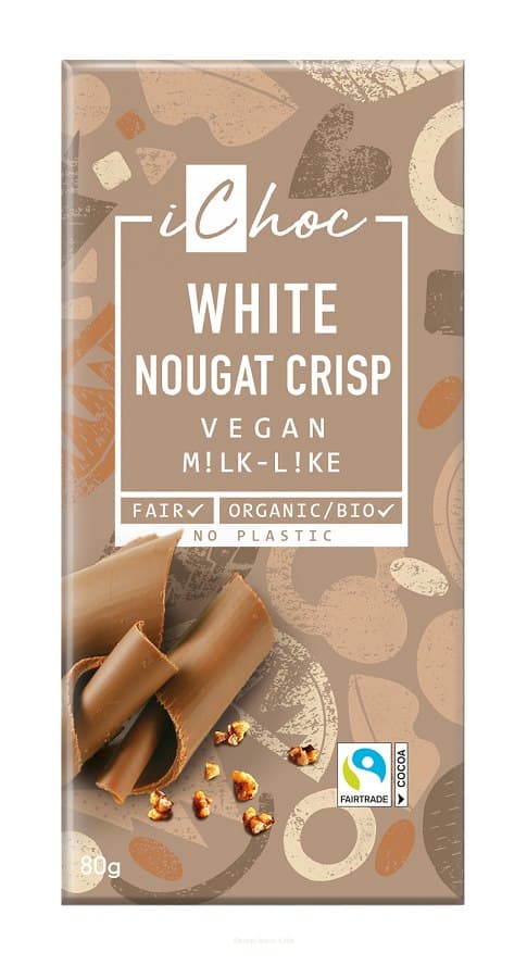 Ichoc Nugat Bar with Hazelnut Crunch BIO 80 g | Bio Planet – iChoc packaging