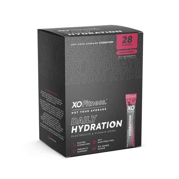 XO Fitness - Daily Hydration, Black Cherry - 28 x 6g – XO Fitness förpackning