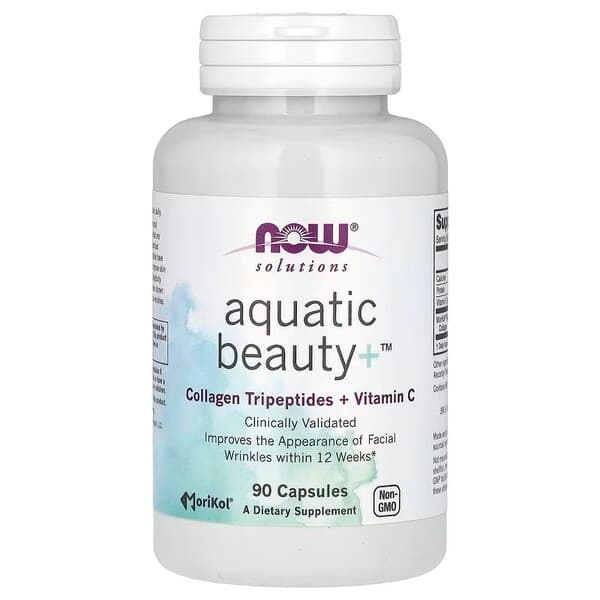 NOW Foods - Aquatic Beauty+ 1000 mg de colagénio marinho + vitamina C - 90 cápsulas